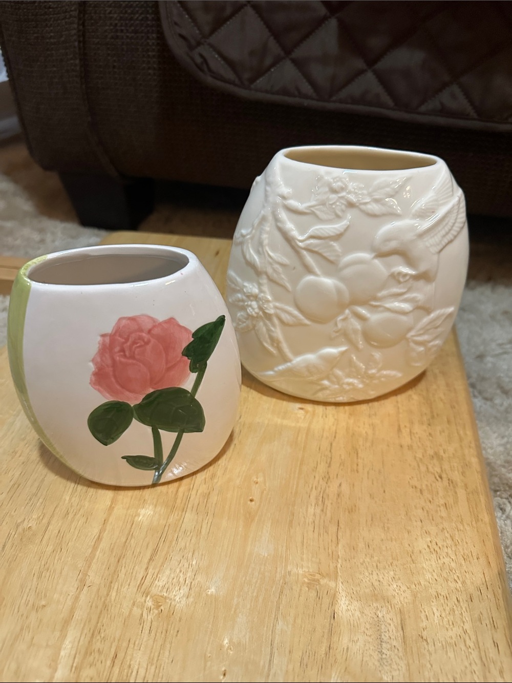 White Ceramic Decorative Vase with Pink Rose Accent